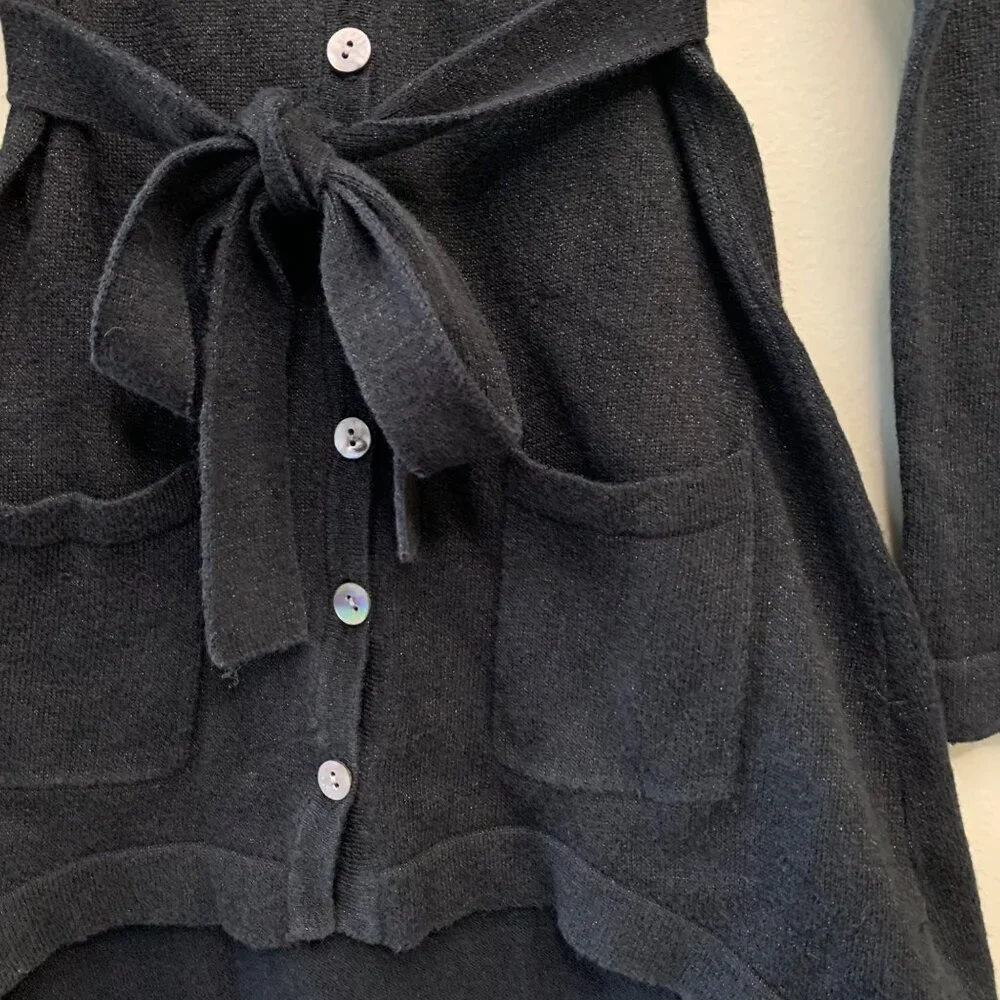 MIA JOY Black Knit Cardigan Girls 2 2T Sparkle Button-Up Long Sweater Belt Tie - Picture 4 of 6